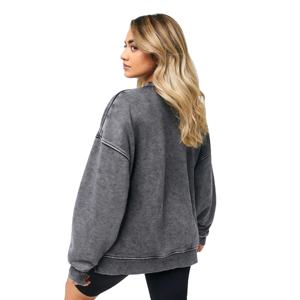 Custom Logo High Quality Women's Oversized Acid Wash <b>Hoodie</b> 100% Cotton Crew Neck Long Sleeve Women Sweatshirt - Product Image 2