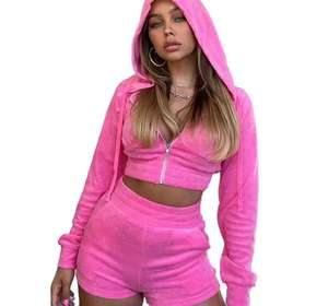 Two Piece Jogger Set Women Custom Crop Top Hoodie Blank Oversized Loose Women Hoodies And <b>Shorts</b> Sets - Product Image 4