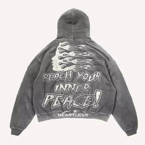 Sudadera con capucha térmica extragrande para hombre, estilo más reciente, venta al por mayor, MOQ bajo, con bolsillo canguro, efecto desgastado, ropa exterior - Product Image 2