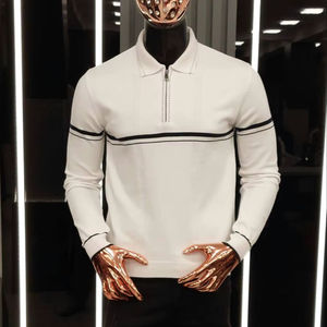 Pull décontracté pour homme d'hiver, manches longues, anti-froissement, en coton chaud, imprimé jacquard, logo sur le devant, rayure, lettre - Product Image 1