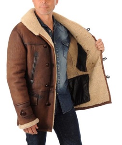 Men Parka Bomber Flying Real <b>Leather</b> Mid Length Jacket Shearling Aviator B7 Sheepskin Pilot B3 Warm Filling Fur <b>Trench</b> <b>Coat</b> OEM - Product Image 3