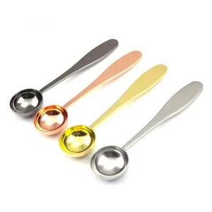 Juego de 4 cucharas de café de acero inoxidable, utensilios de cocina ideales para el hogar, cubiertos con acabado chapado en oro, mango liso - Product Image 3