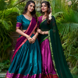 Hermoso medio sari de algodón polivinílico de estilo Sud con elegante vestido tradicional de largo hasta el suelo con lentejuelas bordadas de Georgette Dupatta - Product Image 1