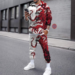 Ensemble de survêtement unisexe en coton à fermeture éclair, imprimé, pantalon de jogging, sweat-shirt, molleton, hiver, vente en gros - Product Image 2