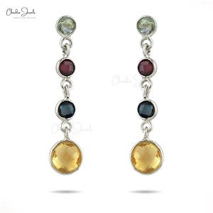 Top qualité 3.32 CTW Multi pierre lunette ensemble Multi pierre Dangler 925 boucles d'oreilles en argent Sterling cadeau d'anniversaire pour elle - Product Image 1