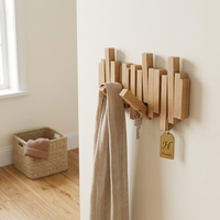 Porte-manteau mural en hêtre en forme de touches de piano, trois rangées supplémentaires, design moderne et épuré, sans perçage, pour chambre, entrée, porte d'entrée