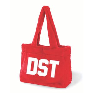 Delta confraternita greca DST borsa Tote in pelliccia rossa con lettere bianche ricamate in morbido tessuto elegante regalo di confraternita collegiale - Product Image 2