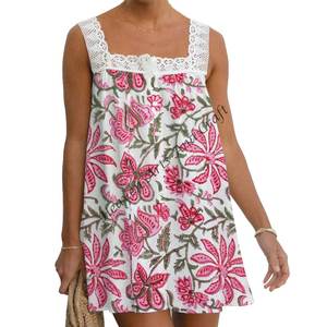 Prix abordables Vêtements de plage pour femmes Mode bohème Haut sans manches à imprimé en bloc Dentelle Mode bohème Haut à imprimé en bloc à la main Dentelle pour filles - Product Image 5