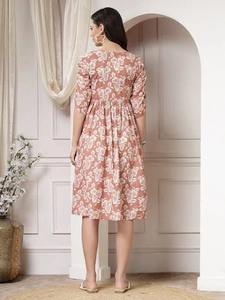 Robe en coton imprimé bloc à la main indienne nouvelle tenue d'été décontractée à la mode avec tour de taille naturel de style doux pour le cadeau de la Saint-Valentin - Product Image 4