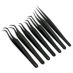 Pinzas de aislamiento de punta recta larga al por mayor pinzas de pestañas de volumen curvo pinzas de Punta puntiaguda de fibra pinzas de punta de gancho fino clásicas - Product Image 6