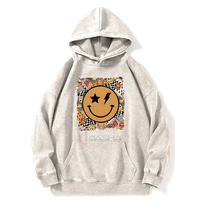Özel Tasarım Logolu Fermuarlı Unisex Vintage Bulut Grisi Kapüşonlu Sweatshirt Nakış Baskı Çift Kapüşonlu Patchwork Eskitme Görünümlü Güneş Desenli %100 Pamuk