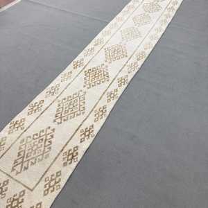 Vintage Rug, 2.5x14.2 ft Turkish Rug, White <b>Brown</b> Floral <b>Wool</b> Rug - Product Image 2