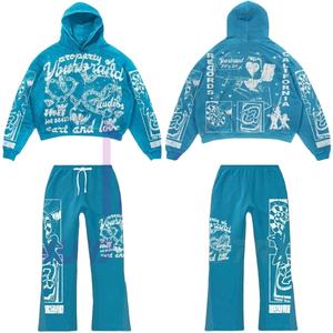 ชุดวอร์มผู้ชายแบบสั่งทำพิเศษ 450 500gsm กางเกงวอร์มทรงหลวมหนาน้ำหนักมาก เสื้อฮู้ด กางเกงวอร์มขาบาน และชุดเสื้อฮู้ด กางเกงวอร์มขายาวสำหรับผู้ชาย - Product Image 1