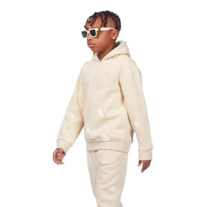 Conjunto Deportivo Informal de Felpa con Capucha Estampada de Alta Calidad para Niños, Unisex, Invierno, Cálido, 2 Piezas, 100% Algodón, Transpirable, Secado Rápido - Product Image 3