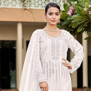 Luxurious Winter <b>Organza</b> Shalwar Kameez with Heavy Khatli Embroidery Viscose <b>Silk</b> Bottom Dupatta for Party Ready Made Wholesale - Product Image 1