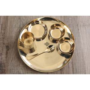 IndianArtVilla Juego de cena de diseño con acabado brillante de bronce puro hecho a mano, 6 piezas, servicio para el hogar, hotel y restaurante - Product Image 2