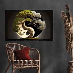 Impression sur toile élégante Arbre Yin Yang : Décoration artistique japonaise en verre, toile encollée - Product Image 1