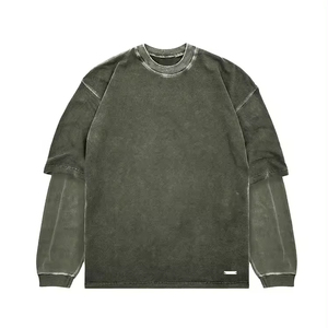 Vintage Graphic Oversized Double-Layer <b>Long</b> Sleeve T-Shirt for Men Acid Washed DTG Printing - Product Image 1