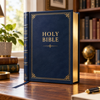 Impression de livres personnalisés à couverture rigide bleue, impression de Bibles avec couverture en feuille d'or et bords dorés pour l'édition religieuse