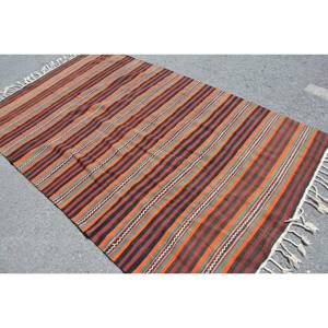 Alfombra de lana turca Vintage 5x8 'naranja negro clásico área grande patrón rectangular estilo tradicional diseño de retazos con respaldo de látex - Product Image 4
