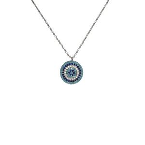 Collier pendentif mode en métal couleur argent Evil Eye Design - Product Image 1