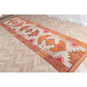 Alfombra Turca Vintage de 0.3x11.8 pies, Alfombra de Pasillo, Alfombra con Estampado Animal Herki Naranja - Product Image 3
