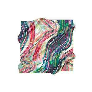 <b>Green</b> <b>Silk</b> Twill Abstract Pattern Square Scarf - Product Image 1