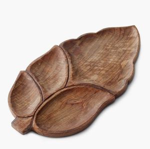 Plato de madera creativo con forma de hoja a precio asequible para restaurante, hogar, boda, fiesta, uso - Product Image 1