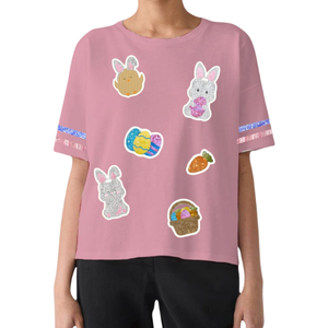 เสื้อยืดทรงบ็อกซี่ปักเลื่อมลายอีสเตอร์สำหรับผู้หญิง ไม่ต้องกังวล ใส่สบายๆ  งานสั่งทำพิเศษ ลายปักเลื่อมธีมอีสเตอร์ เสื้อยืดลำลองสำหรับผู้หญิง - Product Image 4