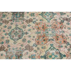 Alfombra de lana verde naranja Vintage 8,4X5 pies Área grande turca clásica con patrón de rectángulo abstracto Habitación de pasillo con respaldo de látex - Product Image 5