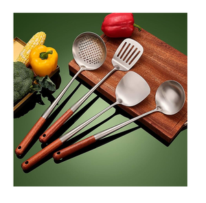 Cuchara de cocina de acero espejado, juego de utensilios de cocina clásicos de lujo de 6 uds, cuchara de acero inoxidable, mango largo, precio asequible - Product Image 3