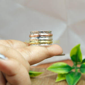 Spinner <b>Ring</b> Fidget <b>Ring</b> Anti Anxiety <b>Ring</b> Statement <b>Ring</b> Solid 925 Sterling <b>Silver</b> Spinner <b>Ring</b> With Brass Copper <b>Spinning</b> Band - Product Image 5