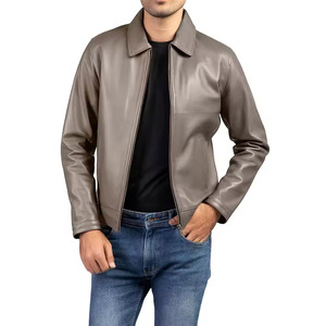 Customized Men's Genuine Leather Winter <b>Jacket</b> 2026 <b>Slim</b> <b>Fit</b> Stand Collar Front Logo Waterproof & Breathable - Product Image 1