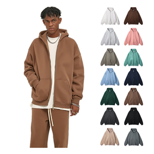Sudadera con capucha para hombre de alta calidad, 400 gramos, con cremallera, forro polar tejido, poliéster/algodón, color liso, antiarrugas, con bolsillo - Product Image 6