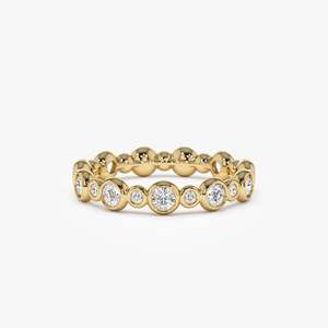 Caliente Popular diseño único joyería fina oro sólido puro conjunto de bisel Real diamante redondo cultivado en laboratorio para mujeres venta al por mayor anillo de eternidad - Product Image 1