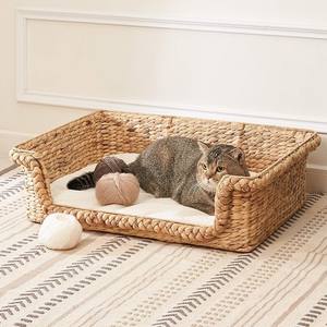 Handmade <b>pet</b> bed with <b>pillow</b> sustainable water hyacinth basket beds weave baskets for <b>pets</b> - Product Image 1