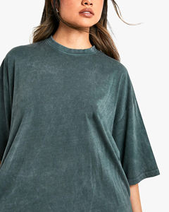 Wholesale High Quality 100% Cotton Plus Size acid washed <b>T</b>-<b>Shirts</b> Unisex custom Puff Print logo Oversized Plain Tee for <b>Women</b> - Product Image 2