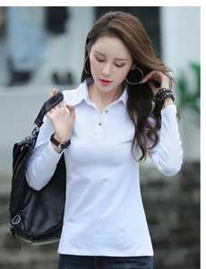 OEM de las mujeres 100% algodón Polo Camiseta de manga larga de buena calidad Jersey estilo casual personalizado de talla grande sólido impreso bordado - Product Image 2