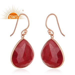 Nouvelle arrivée Boucles d'oreilles en argent sterling plaqué or rose en corindon naturel avec pierres précieuses Fabricant de bijoux personnalisé - Product Image 3