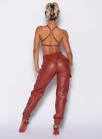 Derniers pantalons de survêtement personnalisés rouge brique pour femmes Liquid Cargos Scrunch Butt Joggers Pantalons de survêtement en tissu doux au toucher pour femmes Pantalons pour femmes