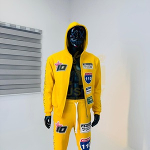 Ensemble de survêtement 2 pièces pour homme, élégant, hiver, avec strass en forme de diamant, à capuche, décontracté, couleur unie, luxe, streetwear hip-hop, couleurs personnalisées, patch - Product Image 4