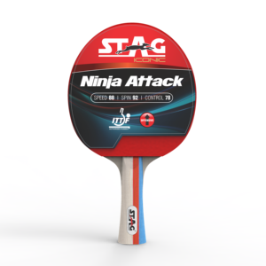 Raquette de tennis de table Stag Iconic Professional Ninja Attack, écologique, 11 couches, base en bois, caoutchouc, picots longs - Product Image 1