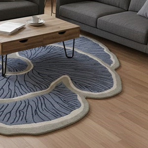 Alfombra Moderna de Diseño Azul, Forma Irregular de Trébol, Hecha a Mano con Lana, Decoración Personalizada para el Hogar con Base de Látex, Regalo de Año Nuevo - Product Image 2