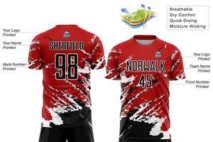 Custom Sublimated Soccer Jersey Red Black White Team Name Number Crew Neck Short Sleeve Unisex Adult Moisture Wicking - Product Image 2