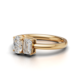 Anillo Toi Et Moi con diamante cultivado en laboratorio certificado por IGI, oro amarillo/blanco y rosa de 18 quilates, forma ovalada y esmeralda, anillo de compromiso para mujer - Product Image 3