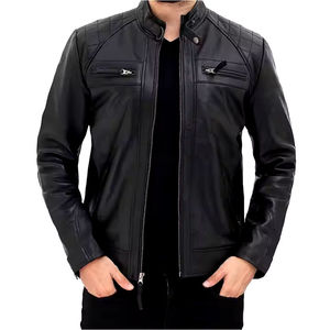 Chaqueta bomber de cuero personalizada para hombre con cuello levantado tela de lona diseño doble para ropa formal de invierno - Product Image 1