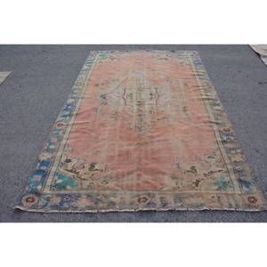 Vintage Turkish Rug Classic <b>Pink</b> Blue 6.1 X 9.5 ft Large Area <b>Wool</b> Latex Backing Patchwork Abstract for Teen Room Hallway - Product Image 1