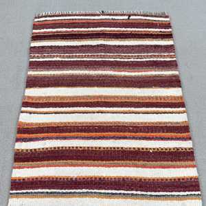 Alfombra Vintage de 2.5x6.2 pies, Alfombra Turca, Alfombra a Rayas Rojo Naranja - Product Image 5