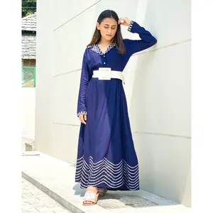 Coral Blue Long <b>Dress</b> Made of <b>Rayon</b> by Thread & Button with 5.0 Rating - Product Image 1