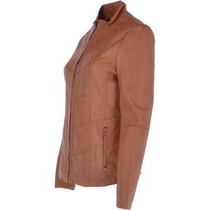 Femmes haut tendance personnalisé automne hiver vestes en cuir solide col tournant conception manches longues respirant doublure en Satin - Product Image 4